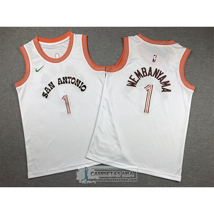 Camiseta Nino San Antonio Spurs Victor Wembanyama NO 1 Ciudad 2023-24 Blanco